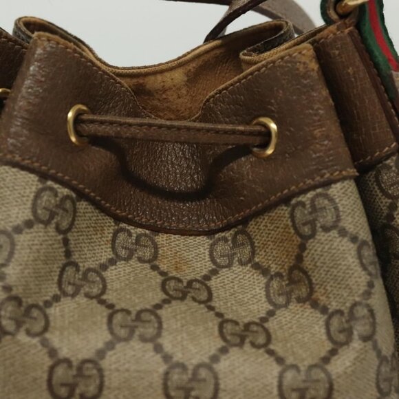 GUCCI GG Supreme Web Sherry Line Bag PVC Beige Gold 72 02 034 Auth 140637 - Picture 4 of 16